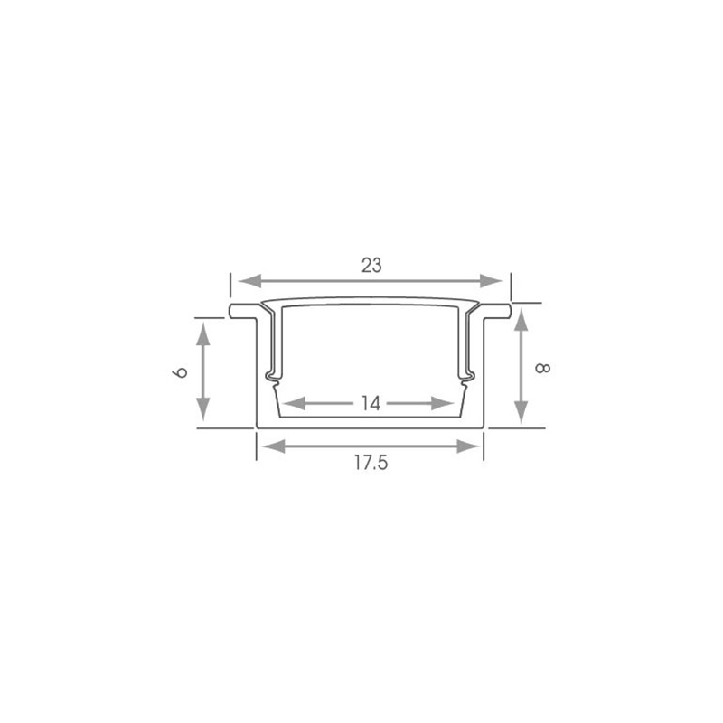 Recessed Extrusion inc. Diffuser & End Caps for Flexi LED Strip Recessed Extrusion Dimensions