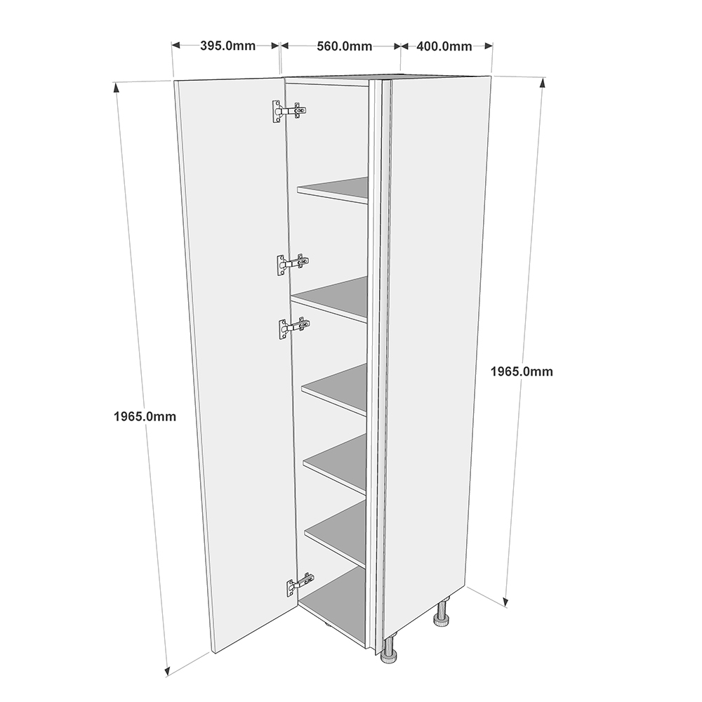 400mm True Handleless Larder Unit - Full Height Door - LH Hinge (Medium) Dimensions
