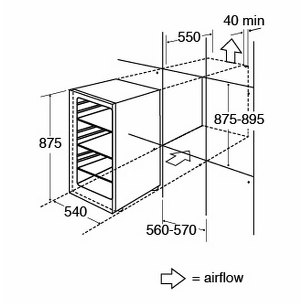 CDA FW422 Integrated/In-Column Larder Fridge to suit 895mm High Door, Reversible, A+ Dimensions