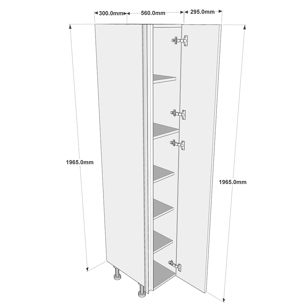 300mm True Handleless Larder Unit - Full Height Door - RH Hinge (Medium) Dimensions