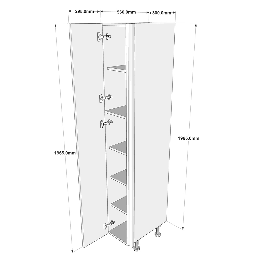 300mm True Handleless Larder Unit - Full Height Door - LH Hinge (Medium) Dimensions