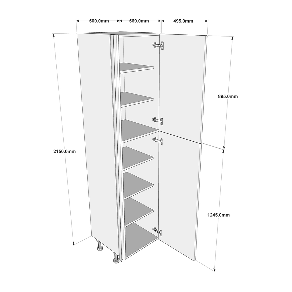 500mm True Handleless Larder Unit - RH Hinge (High) Dimensions