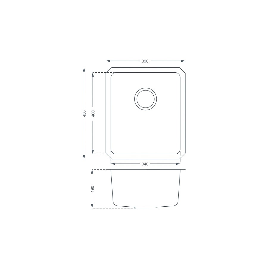 Weaver 1.0 bowl Brushed Steel Undermount Sink Dimensions