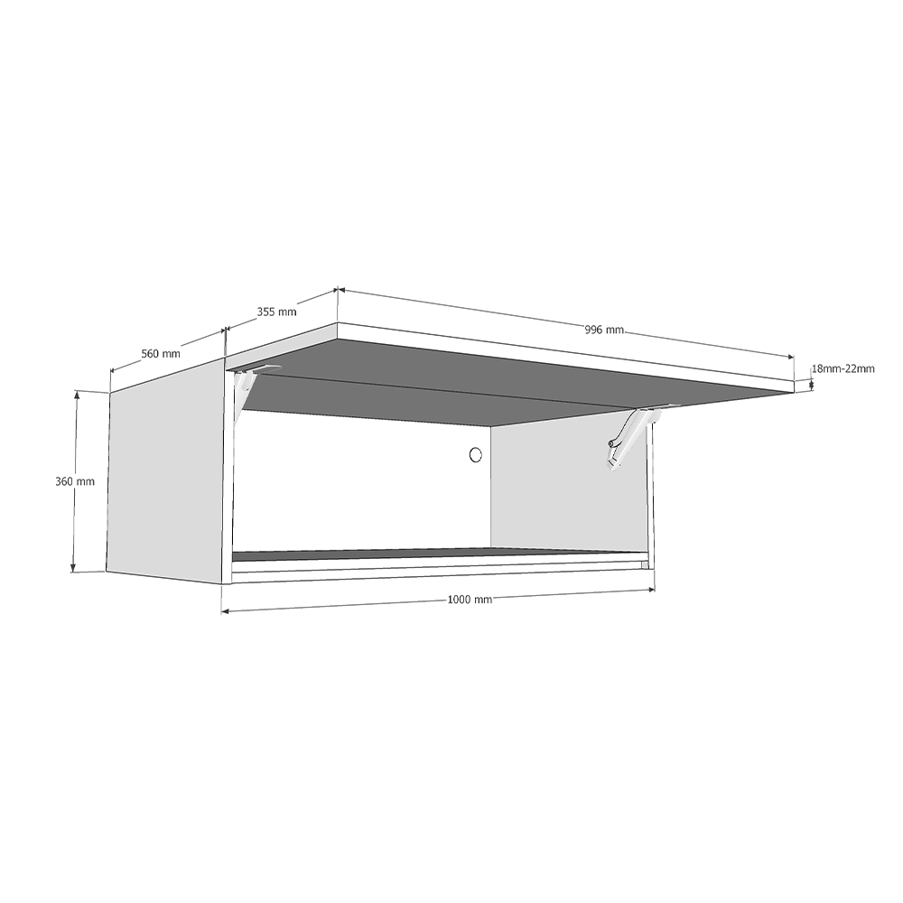 1000mm True Handleless Bridging Unit (360mm Height) (560mm Deep) Dimensions
