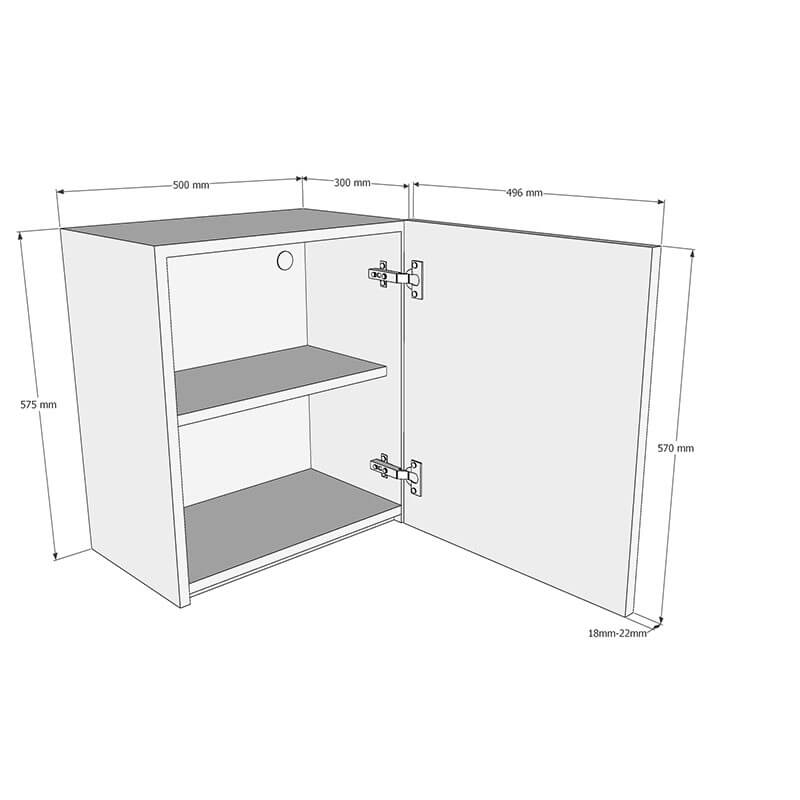 500mm True Handleless Wall Unit (Low) Dimensions