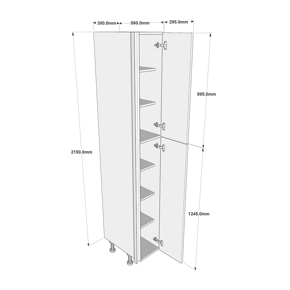 300mm True Handleless Larder Unit - RH Hinge (High) Dimensions