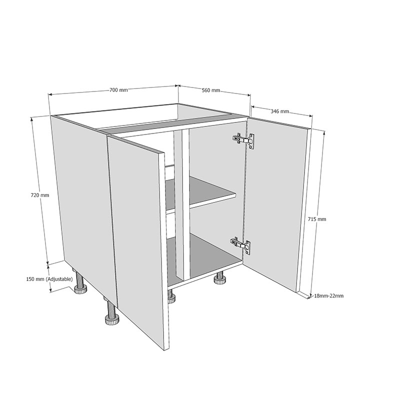 600mm Highline Sink Base Unit (Double Door) Dimensions