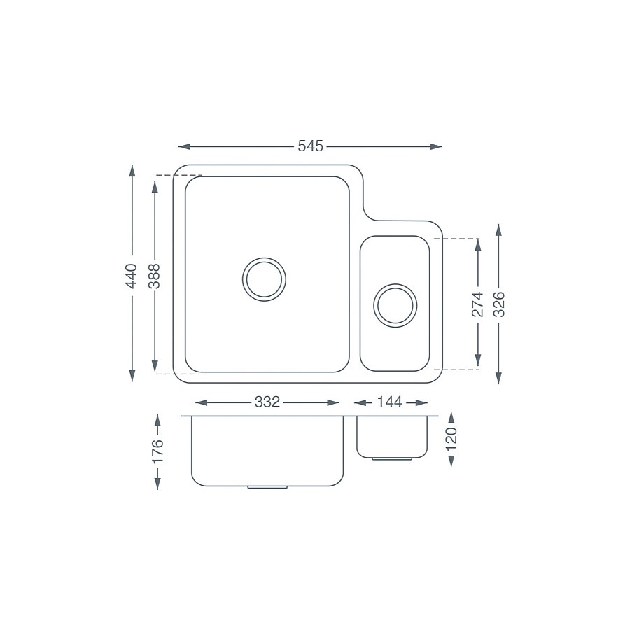 Witham 1.5 bowl Ceramic White Undermount Sink Dimensions