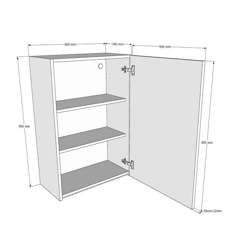 600mm True Handleless Wall Unit (High) Dimensions