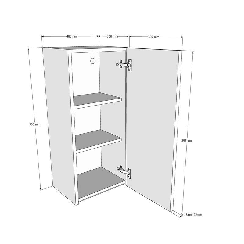 400mm True Handleless Wall Unit (High) Dimensions