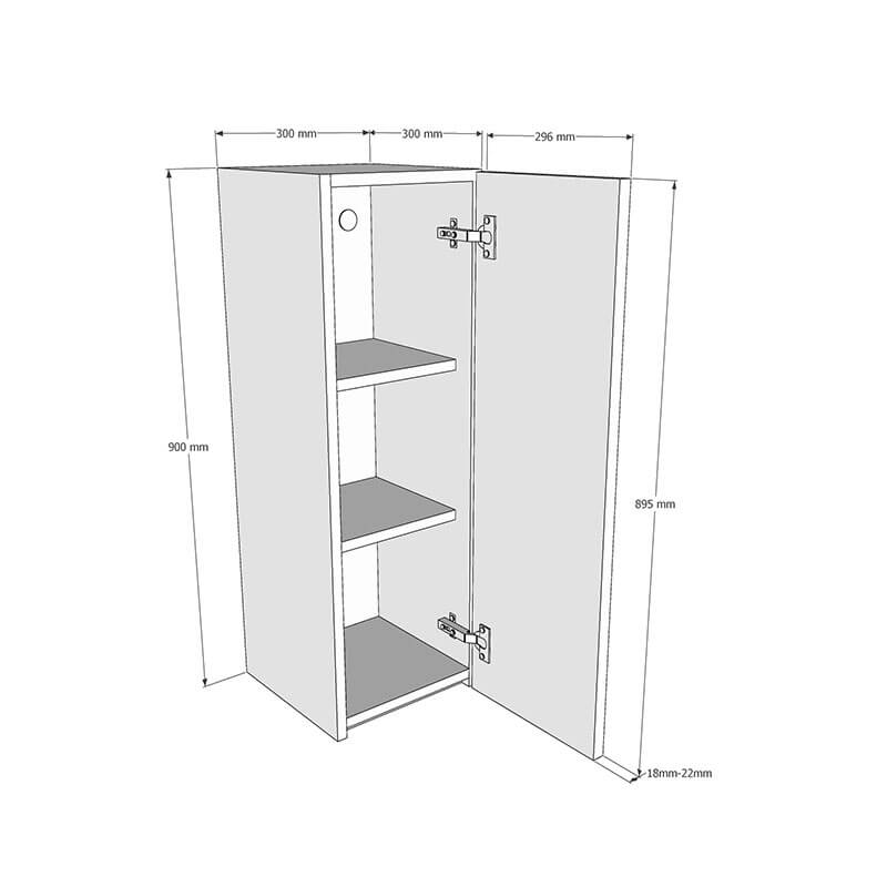 300mm True Handleless Wall Unit (High) Dimensions