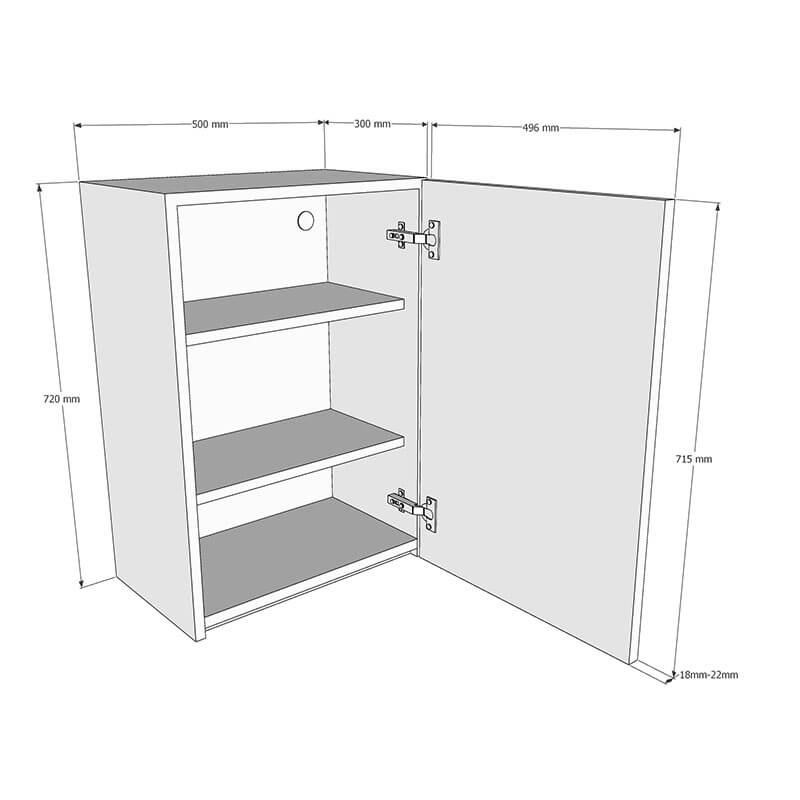 500mm True Handleless Wall Unit (Medium) Dimensions