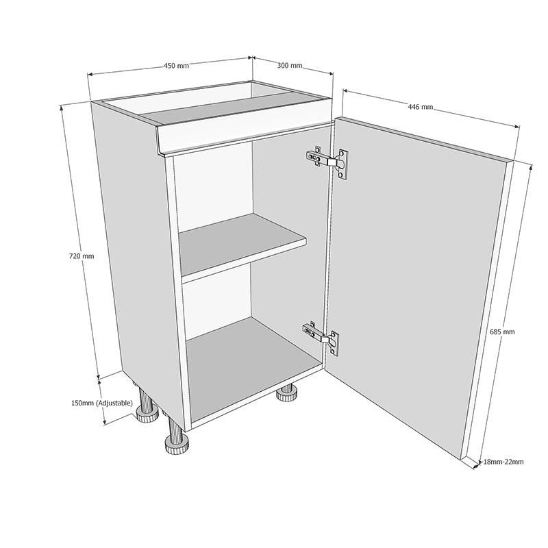 450mm True Handleless Highline Base Unit (300mm Deep) Dimensions