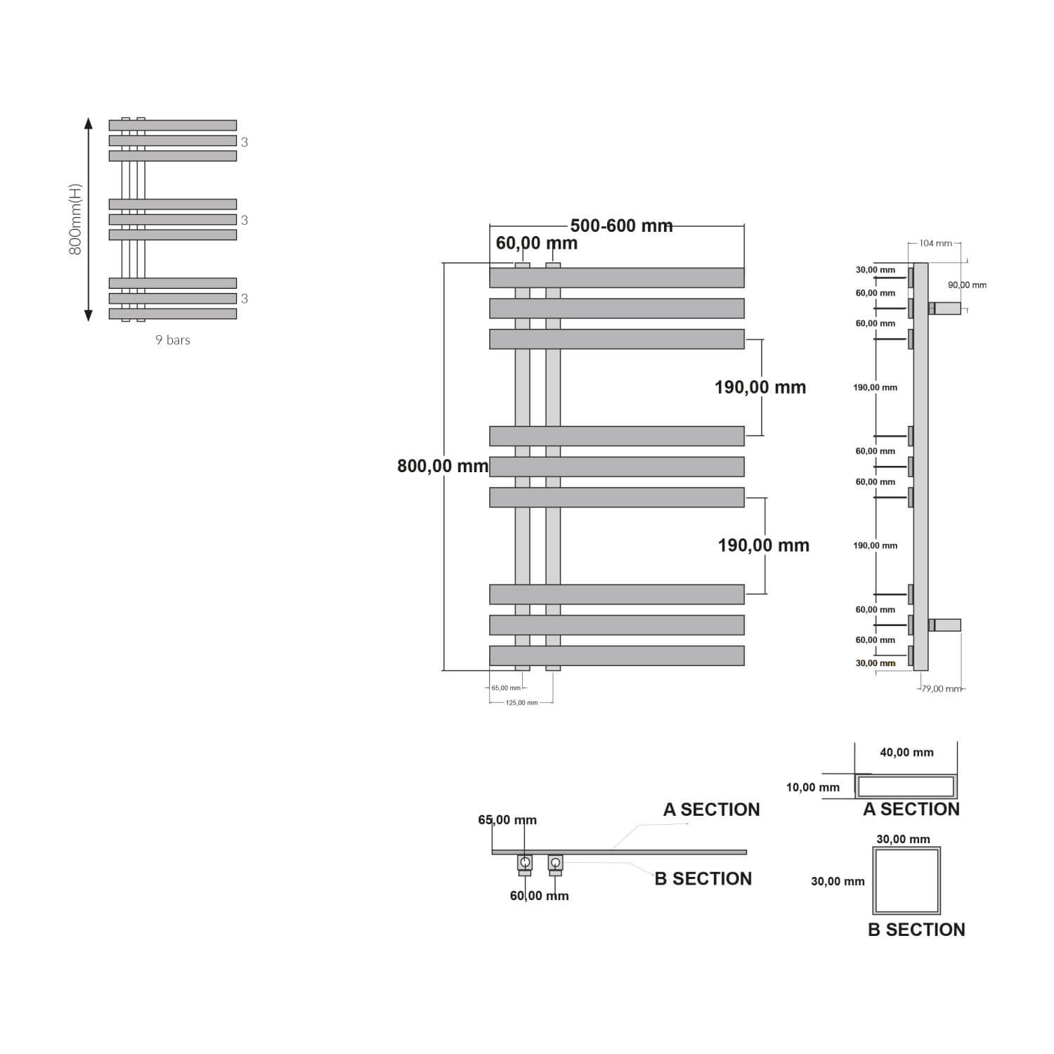 Elche Designer Chrome Towel Rails - Various Sizes DESRAD006_2