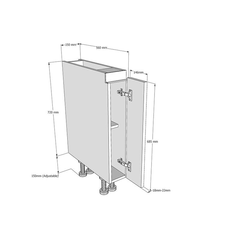 150mm True Handleless Highline Base Unit Dimensions