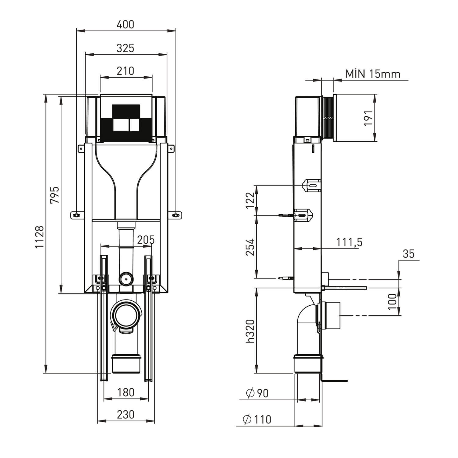 Wras Approved WC Frame with Flush plate WCFRAME-1100_2