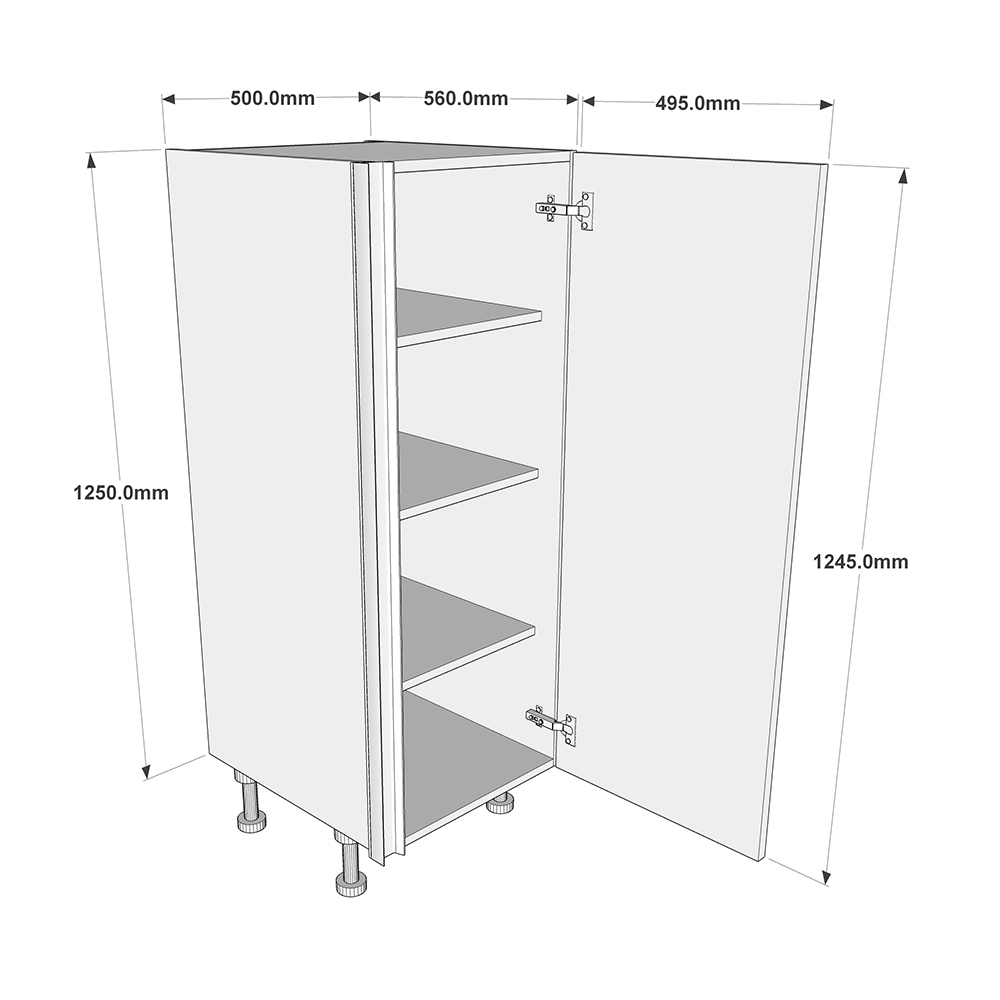 500mm True Handleless Midi Larder - Full Height Door - RH Hinge Dimensions