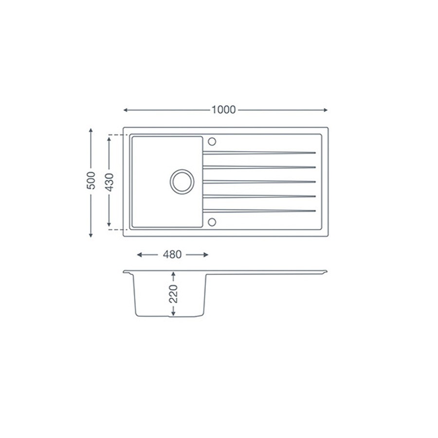 Lymington 1.0 bowl Graphite Black Granite Inset Sink Dimensions