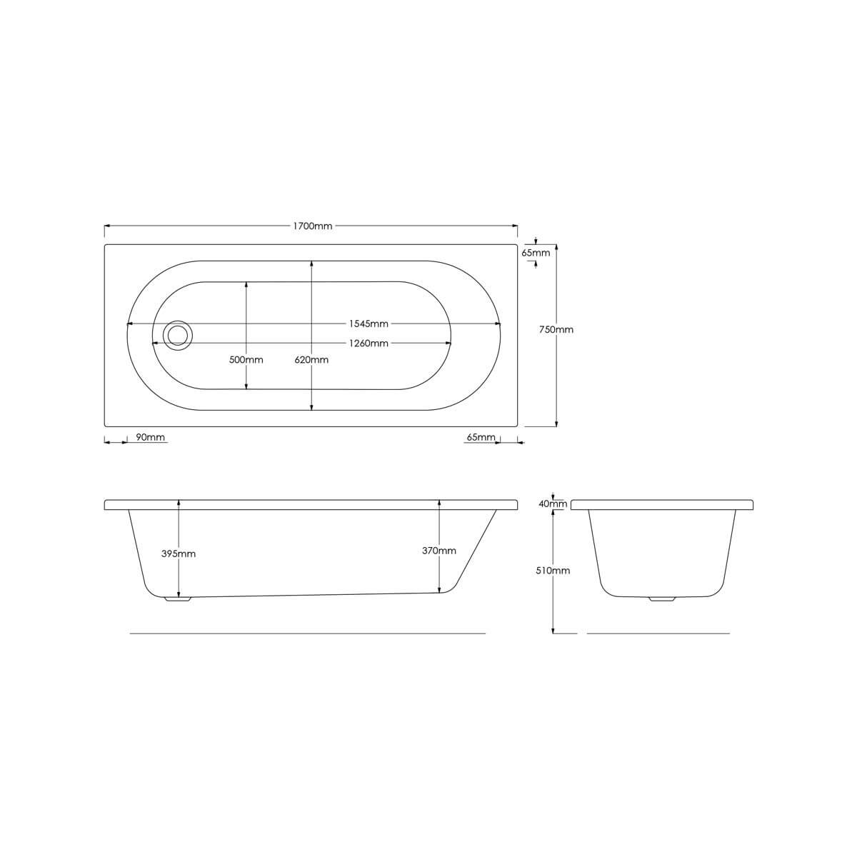 Cascade Round  Single Ended Bath - 1700 x 750mm BATH-CRNDSE1700X750_3