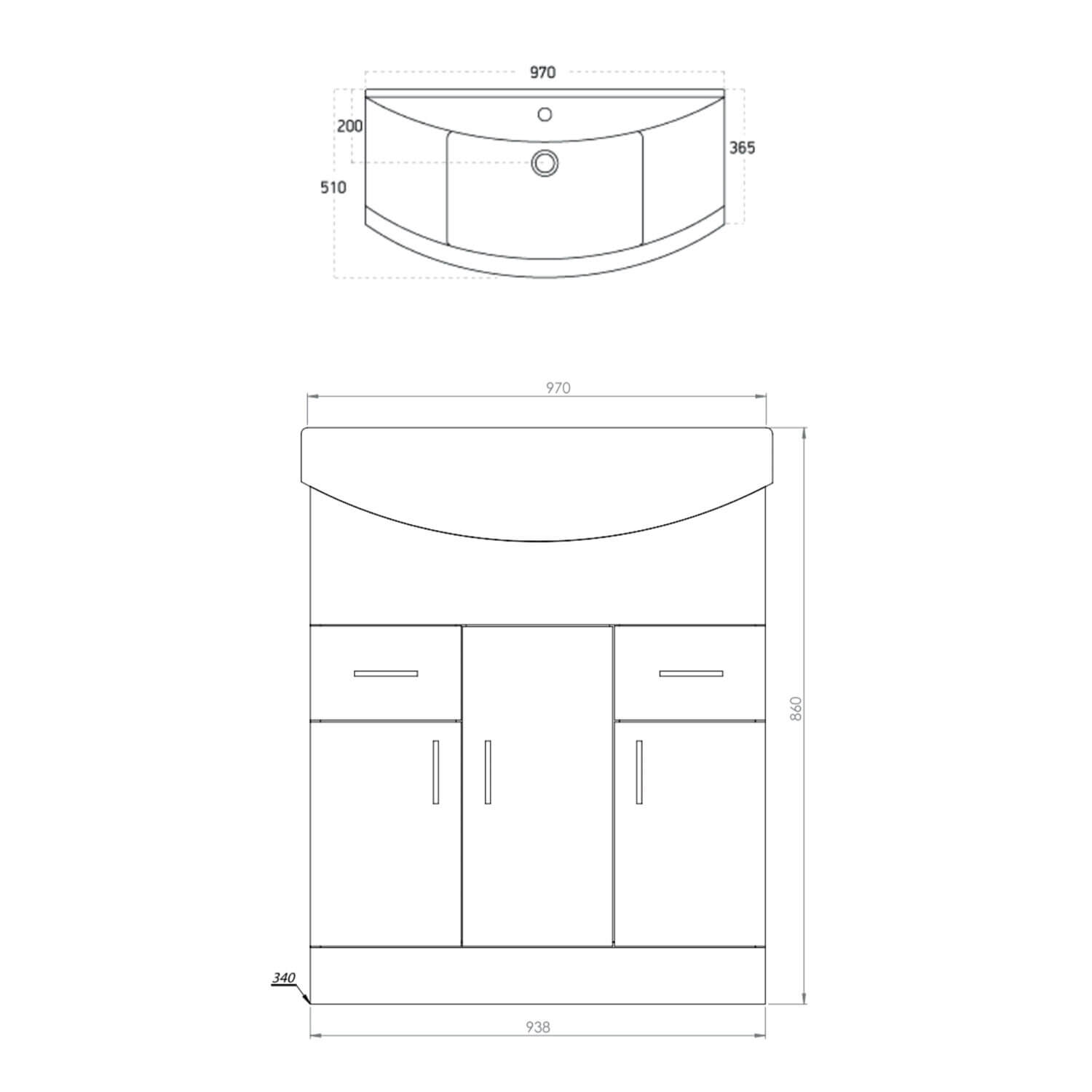Lanza 950mm Basin Unit - Gloss White POLAR-950-BASINUNIT_3