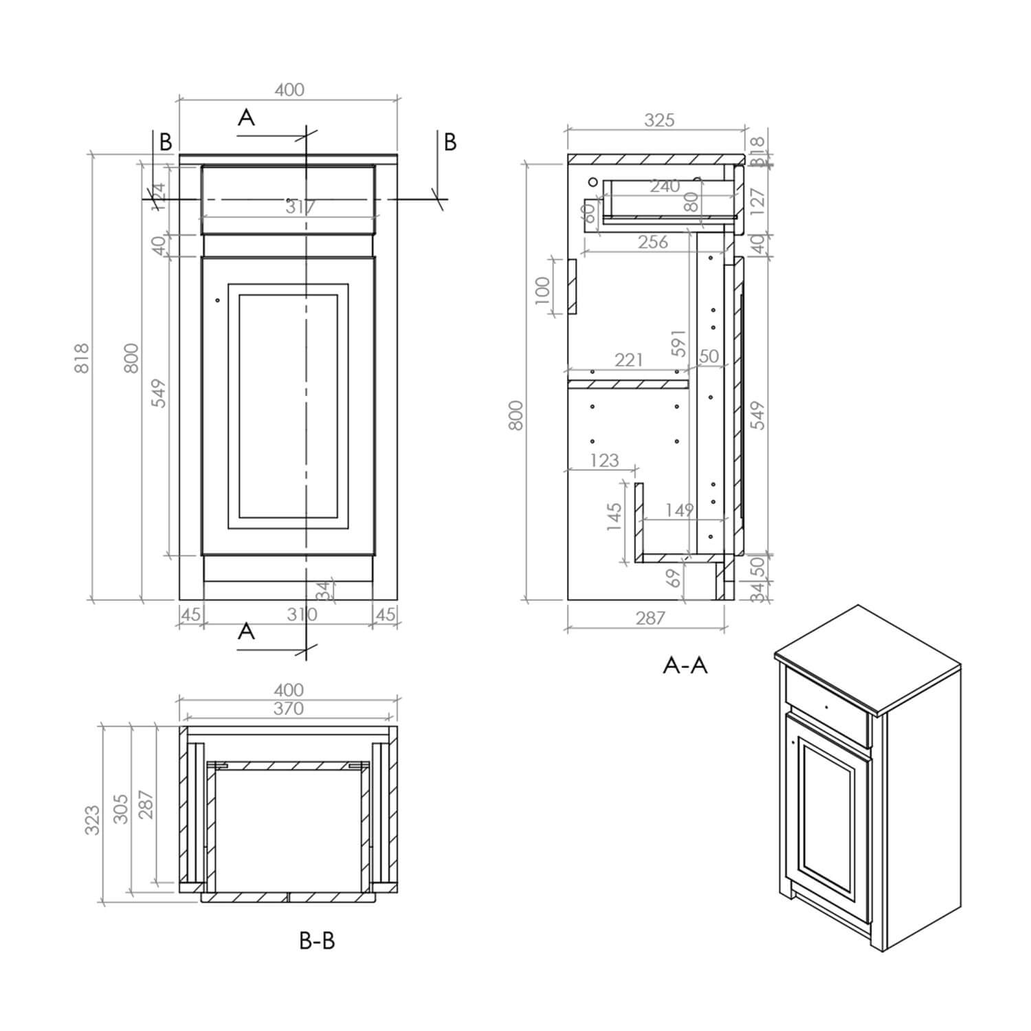 Classica 400mm Side Cabinet with Drawer - Charcoal Grey CLASSICA-400-SIDECAB-CHARGREY_5