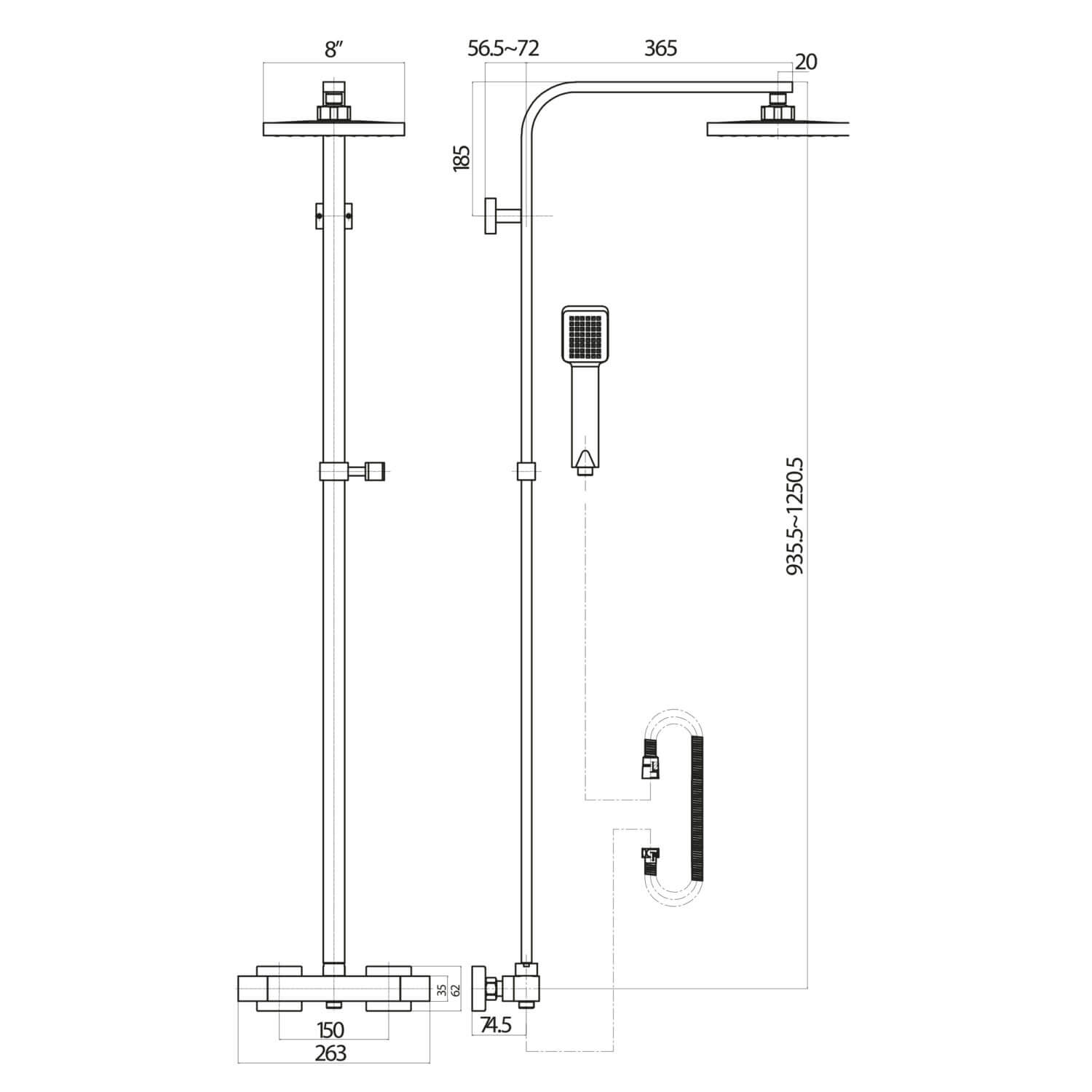 Elliot Square Rigid Riser Shower SK500_3