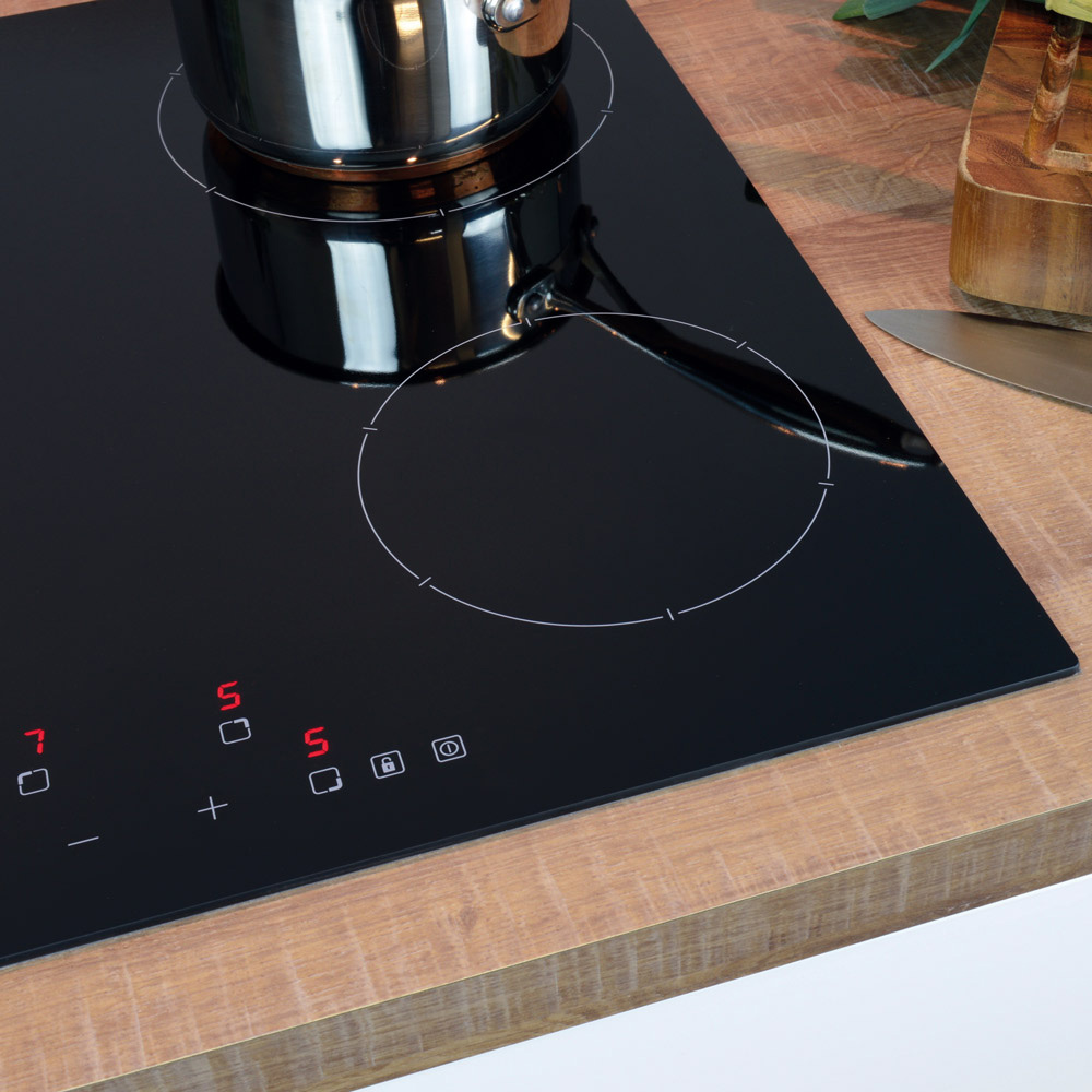 CDA HC6621FR 58cm 4 Zone Ceramic Hob, Frameless, Black Glass False