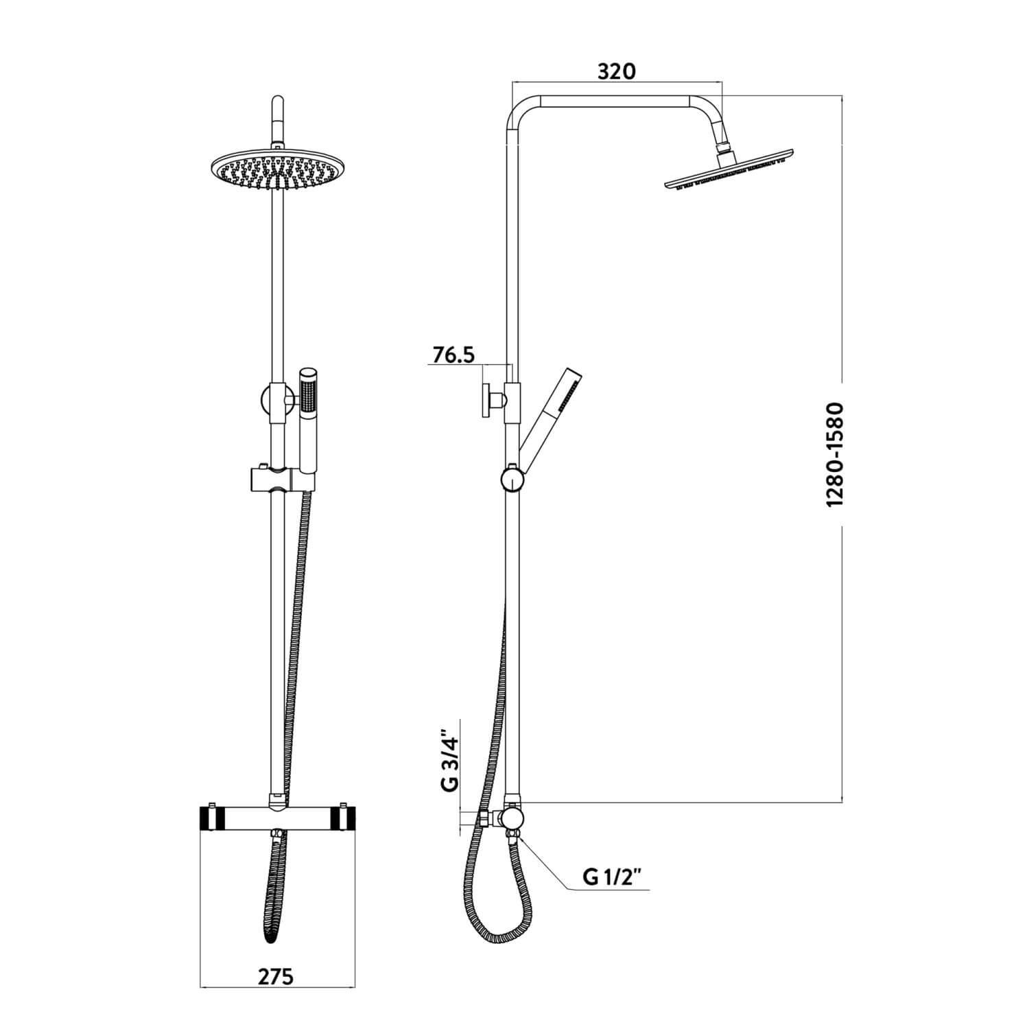 Core Round Rigid Riser Shower - Black NU-020_3