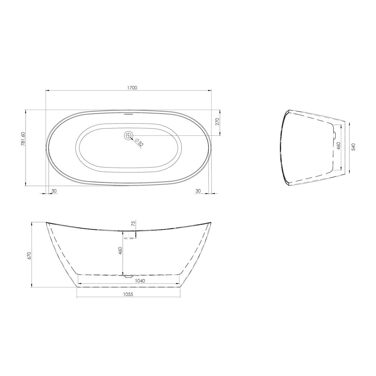 Aruba Bath In Acrylic White - 1700 x 800mm BATH-ARUBA_3