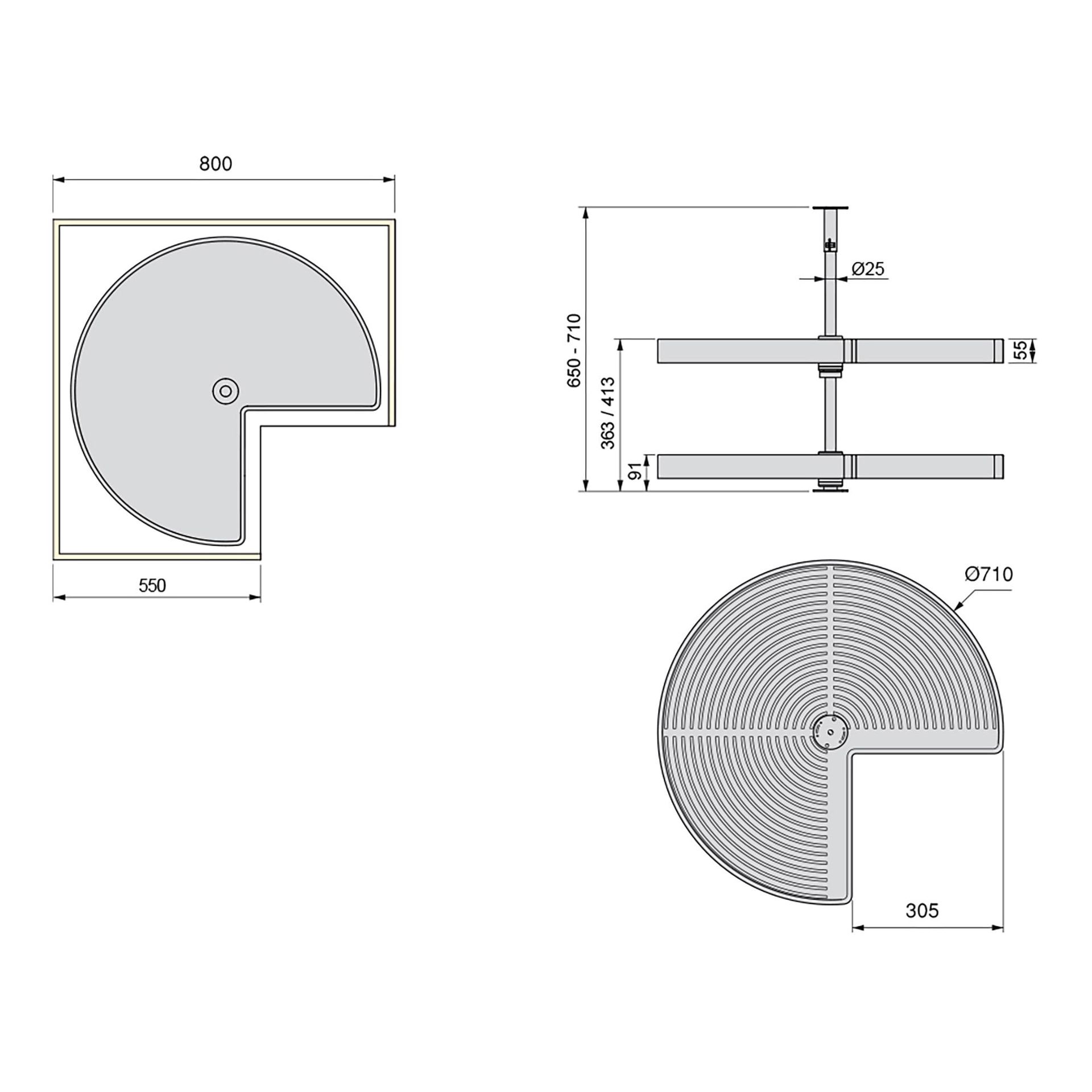 3/4 Rotating Carousel Set - Grey Dimensions