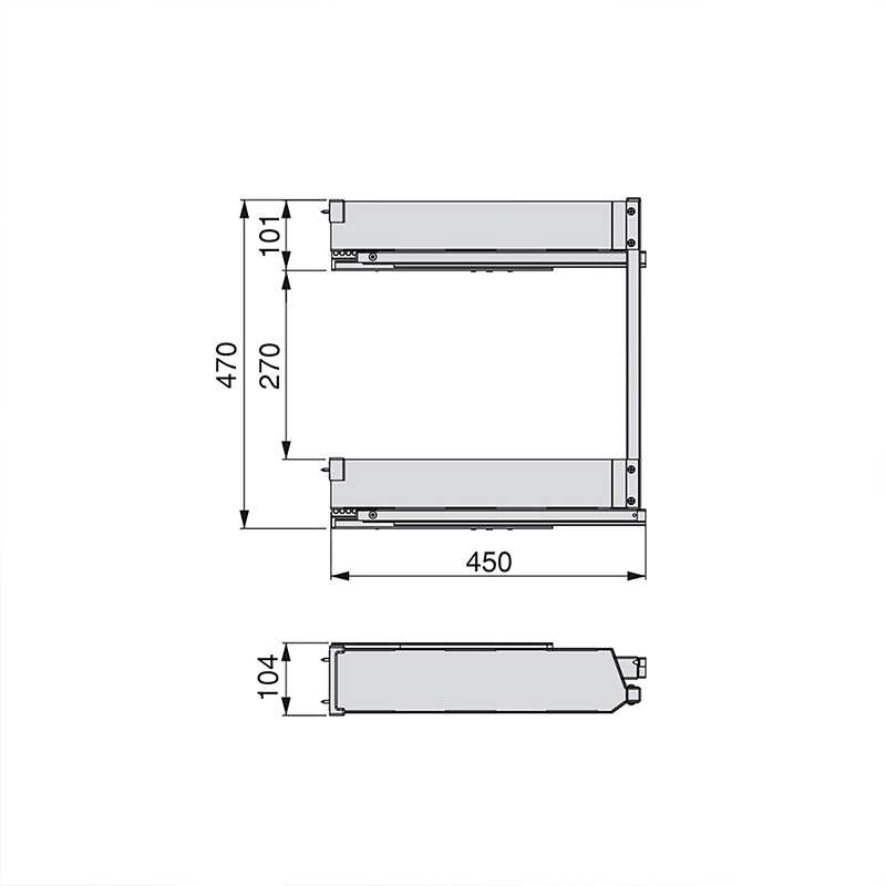 LAVA 150mm Base Pull Out Storage Basket - Soft Close Dimensions