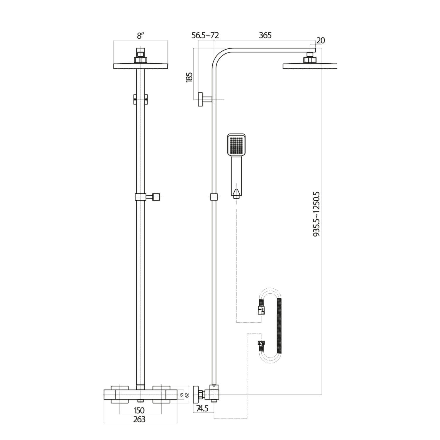 Lunar Square Thermostatic Bar Valve with Adjustable Rigid Riser SHOWER003_4