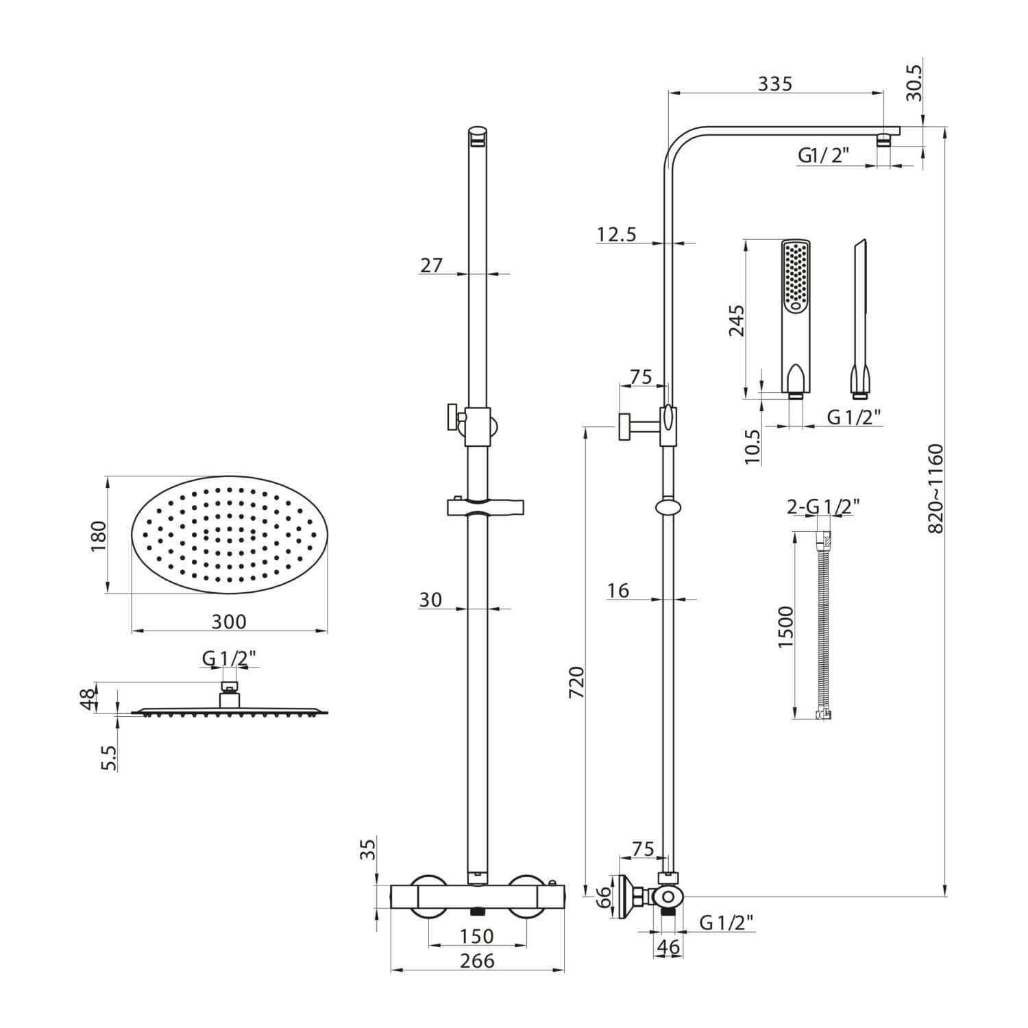 Marco Oval Thermostatic Bar Valve with Adjustable Rigid Riser SHOWER004_4