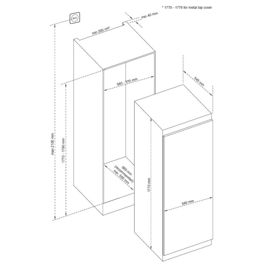 CDA CRI681 Integrated Full Height Larder Freezer Dimensions