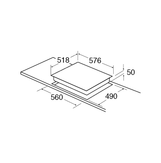 CDA HN6732FR 58cm 4 Zone Frameless Induction Hob, Touch Control, Black Glass Dimensions