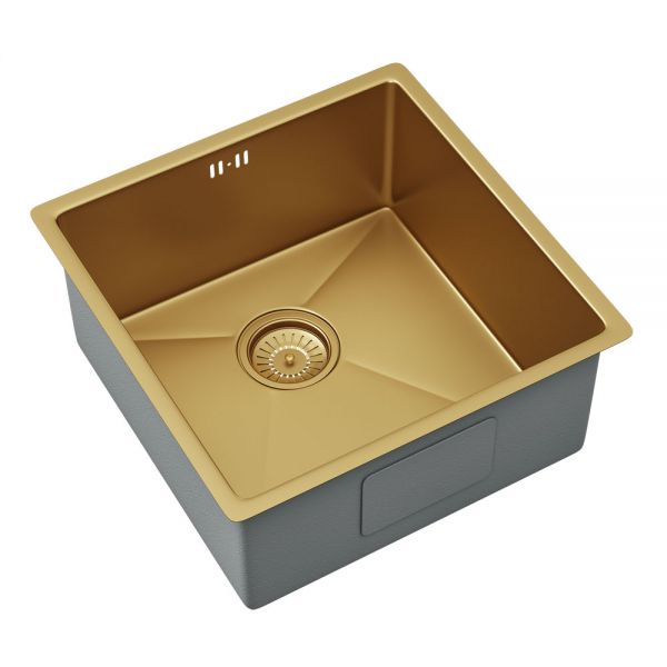 Ellsi Elite Single Bowl Inset/Undermount Stainless Steel Kitchen Sink & Waste - Gold Finish Image 1