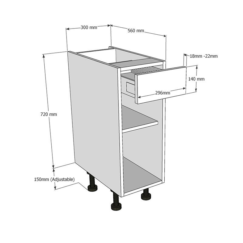 300mm Open Base Unit with Top Drawer False