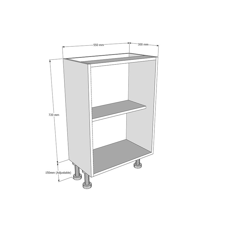 550mm Open Base Unit (300mm Deep) Dimensions