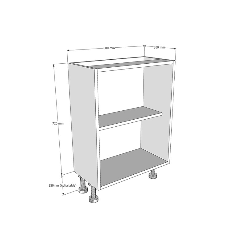 600mm Open Base Unit (300mm Deep) Dimensions