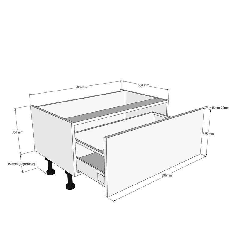900mm Half Height Pan Drawer Base Unit Dimensions