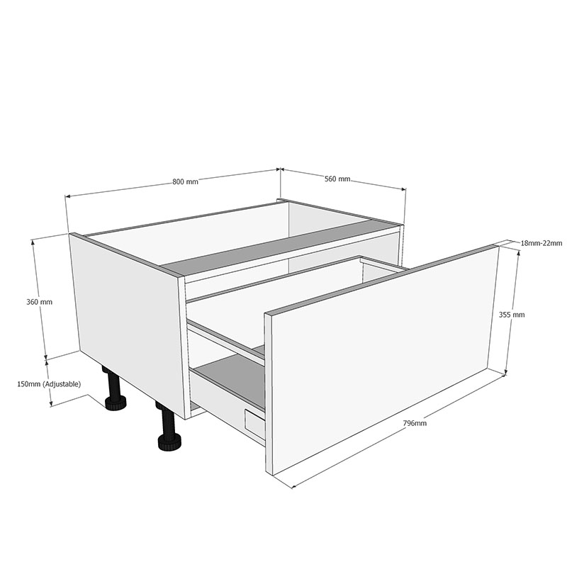 800mm Half Height Pan Drawer Base Unit Dimensions
