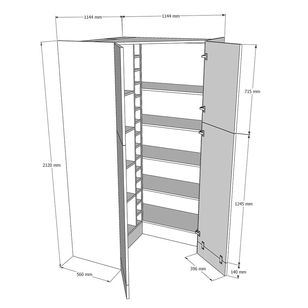 Walk-In Corner Larder (Medium) - 2120mm x 1144mm x 1144mm x 560mm Deep False