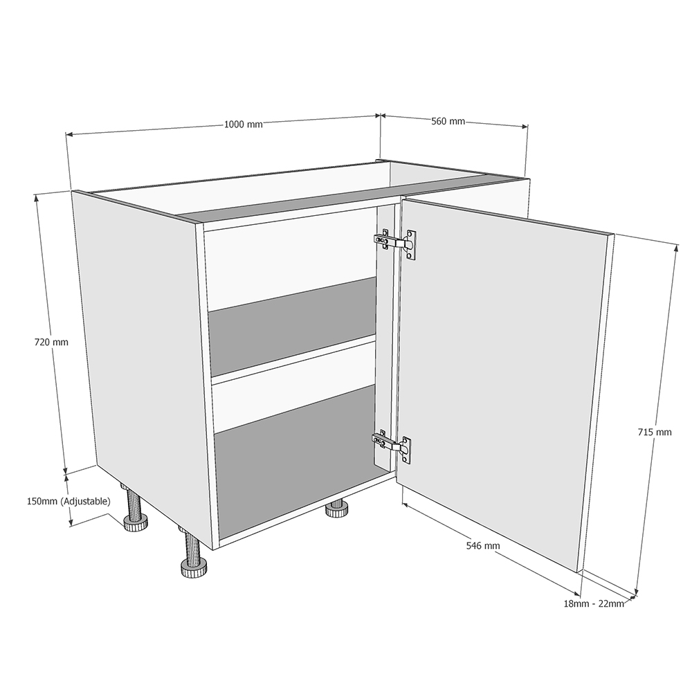 1000mm Highline Corner Base Unit With Adjustable Corner Post - 550mm LH Hand Door False