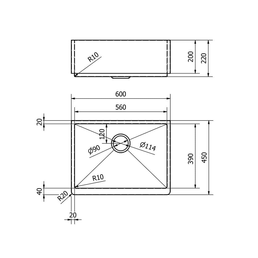 Ellsi Belfast Style Kitchen Sink & Waste - Gold Finish Dimensions