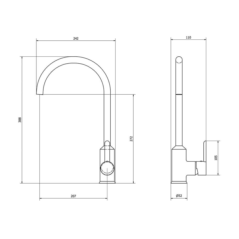 Ellsi Entice Tap -  Gold Finish Dimensions