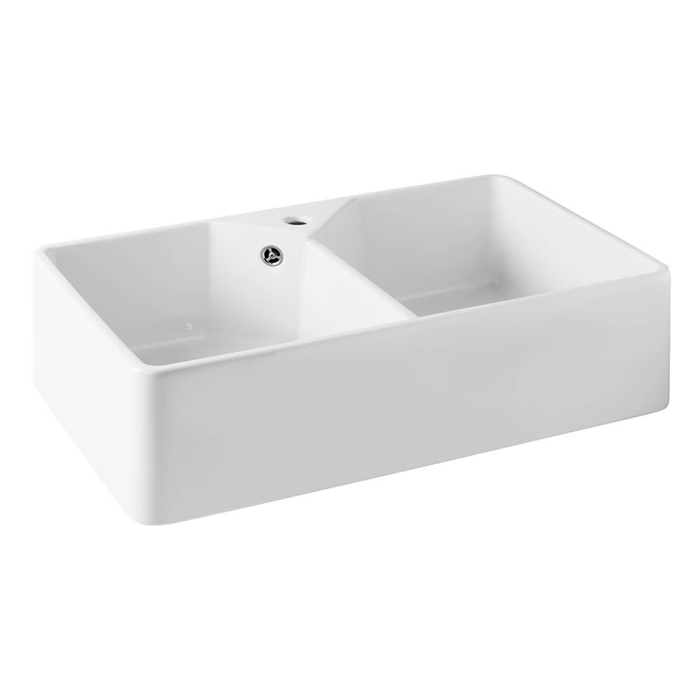 800mm Double Belfast Sink & Cascade Brushed Steel Tap Pack Sink Image