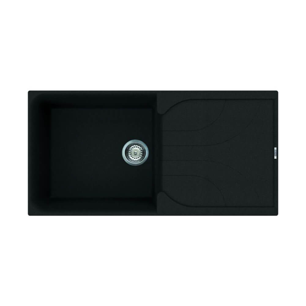 Quartz Black Large Single Bowl Sink & Varone Chrome Tap Pack Sink Image