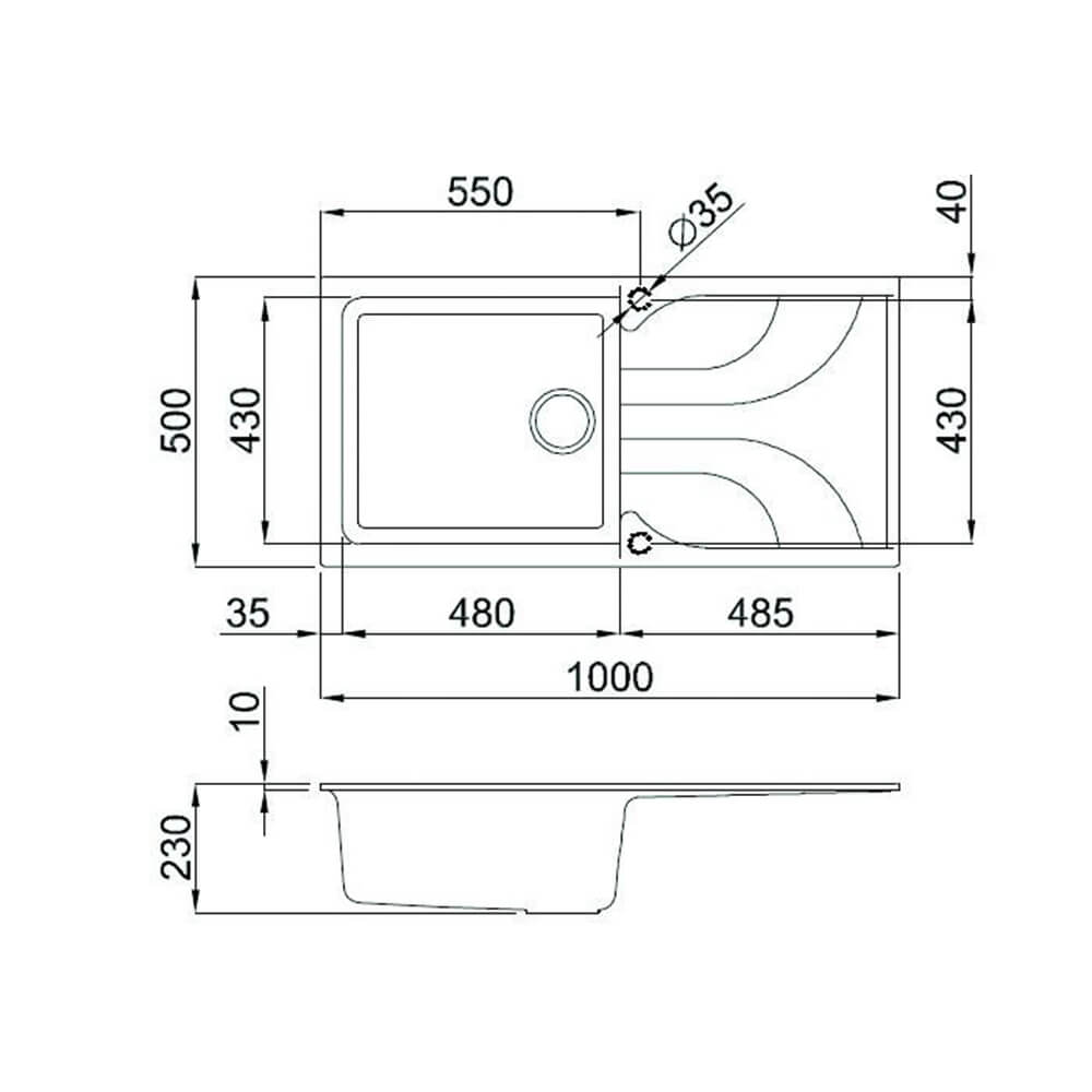 Quartz Titanium Large Single Bowl Sink & Cascade Copper Tap Pack Sink Dimensions