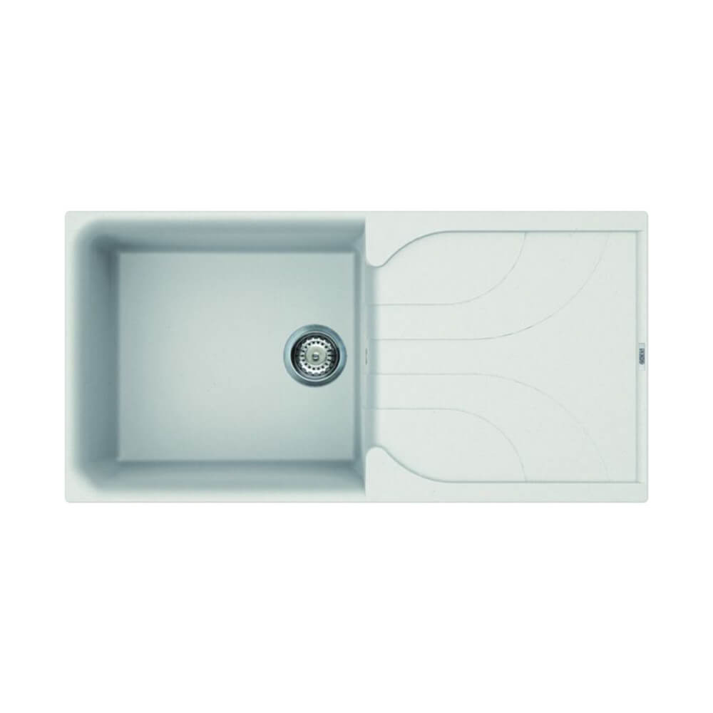 Quartz White Large Single Bowl Sink & Cascade Matte Black Tap Pack Sink Image