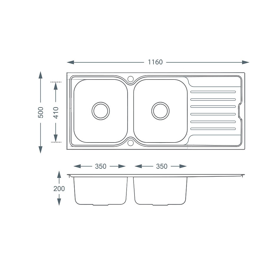 Premium Stainless Steel 2 Bowl Sink & Apsley Chrome Tap Pack Sink Dimensions